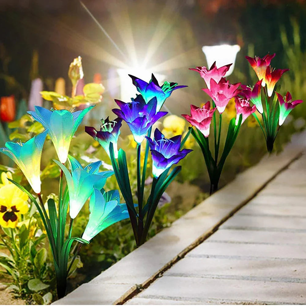 Color-Changing Solar LED Flower Lights – Lily-Shaped Garden Lights with Stake for Outdoor Use