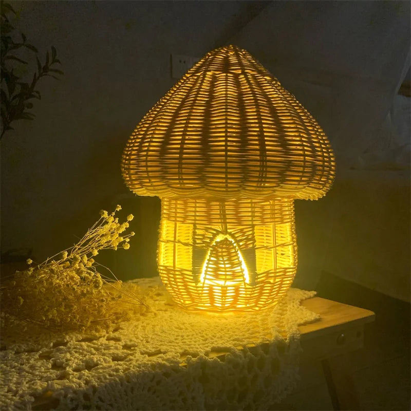 Handcrafted Rattan Mushroom House Ornament – Decorative Woven Accent for Your Home and Garden