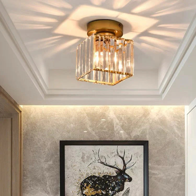 Crystal Ceiling Lamp with Gold and Black – Modern LED Ceiling Light for Living Room, Bedroom & Hallway
