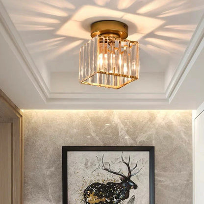 Crystal Ceiling Lamp with Gold and Black – Modern LED Ceiling Light for Living Room, Bedroom & Hallway