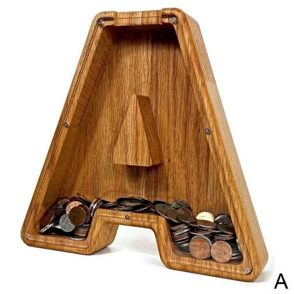 Stylish Wooden Piggy Bank with Viewing Window in Letter Design for Your Savings Goal