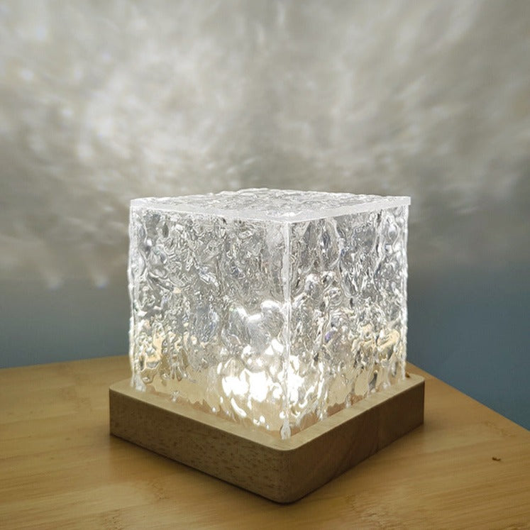 Cube-Shaped LED Table Lamp with Glass Design