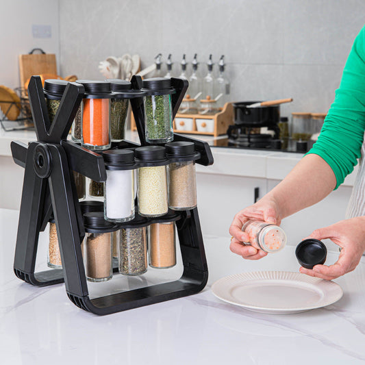 360° Spice Rack with Holder System – Rotating Organizer for Quick Seasoning While Cooking