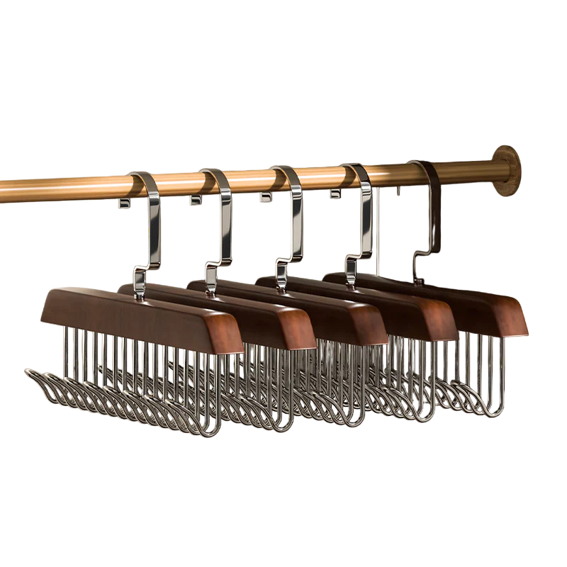 Space-Saving Wooden Multi-Hook Clothes Hanger