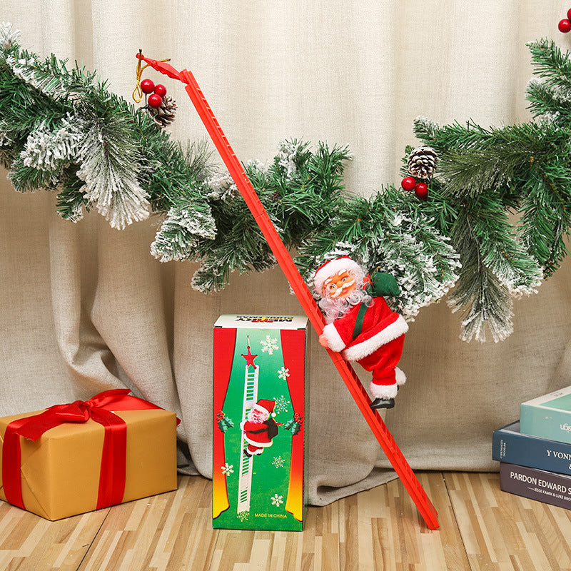 Climbing Santa Claus on a Red Ladder