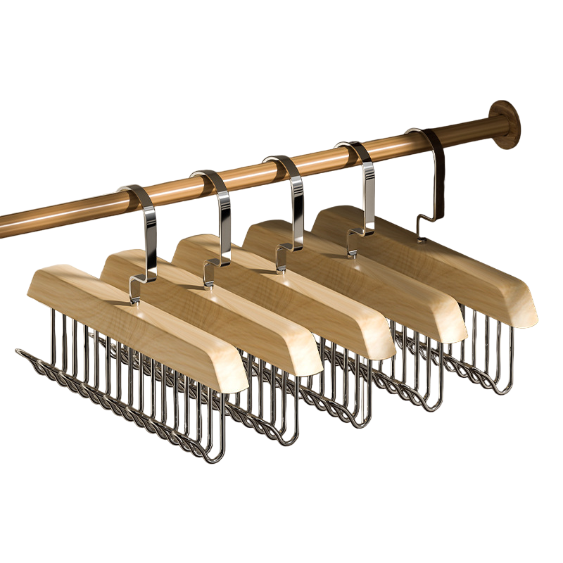 Space-Saving Wooden Multi-Hook Clothes Hanger