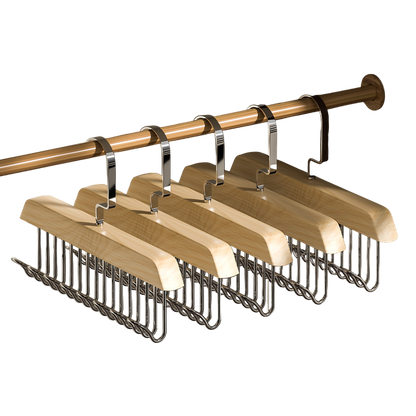 Space-Saving Wooden Multi-Hook Clothes Hanger