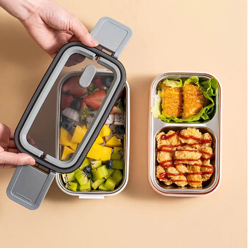 2-Layer Stainless Steel Bento Lunch Box with Locking Lid – Perfect for Meals on the Go