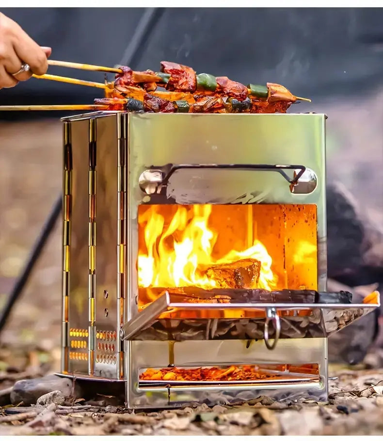 Foldable Stainless Steel Camping Stove – Compact Wood-Burning Stove for Outdoor Adventures