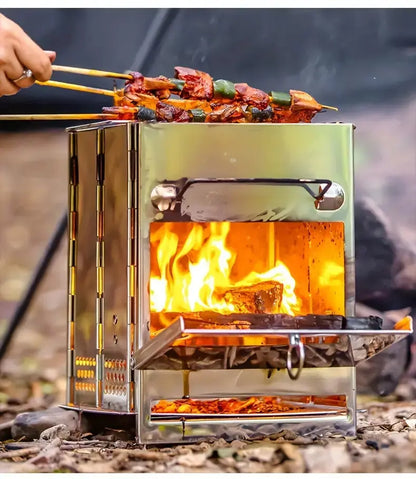 Foldable Stainless Steel Camping Stove – Compact Wood-Burning Stove for Outdoor Adventures