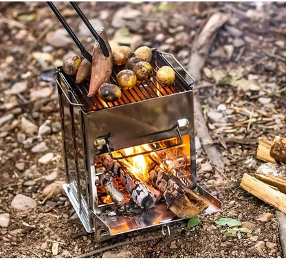 Foldable Stainless Steel Camping Stove – Compact Wood-Burning Stove for Outdoor Adventures