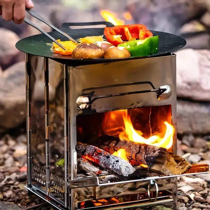Foldable Stainless Steel Camping Stove – Compact Wood-Burning Stove for Outdoor Adventures