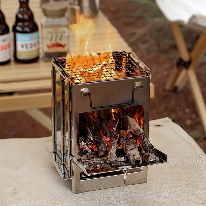 Foldable Stainless Steel Camping Stove – Compact Wood-Burning Stove for Outdoor Adventures