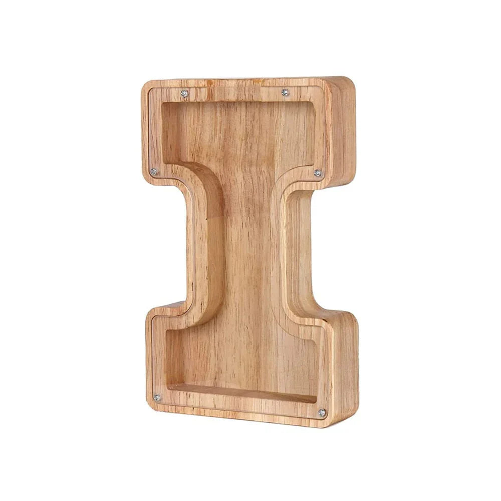 Stylish Wooden Piggy Bank with Viewing Window in Letter Design for Your Savings Goal