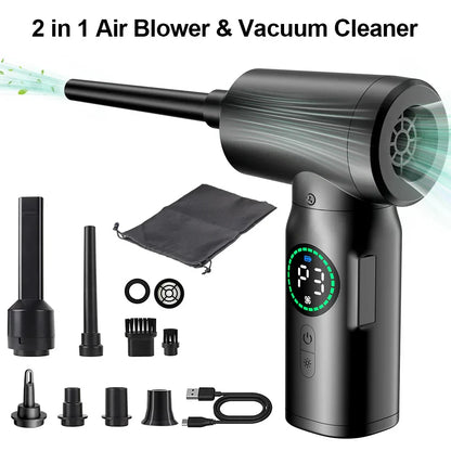Portable 2-in-1 Air Duster and Vacuum Cleaner with LED Light and 7500mAh Battery