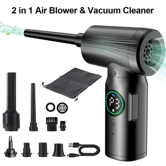 Portable 2-in-1 Air Duster and Vacuum Cleaner with LED Light and 7500mAh Battery