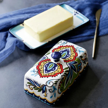 Hand-Painted Ceramic Butter Dish – Tuscan Country Style