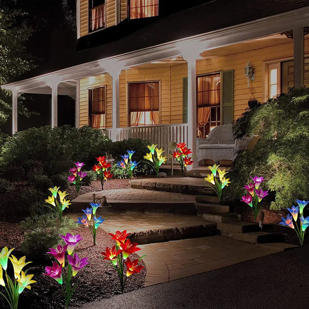Color-Changing Solar LED Flower Lights – Lily-Shaped Garden Lights with Stake for Outdoor Use