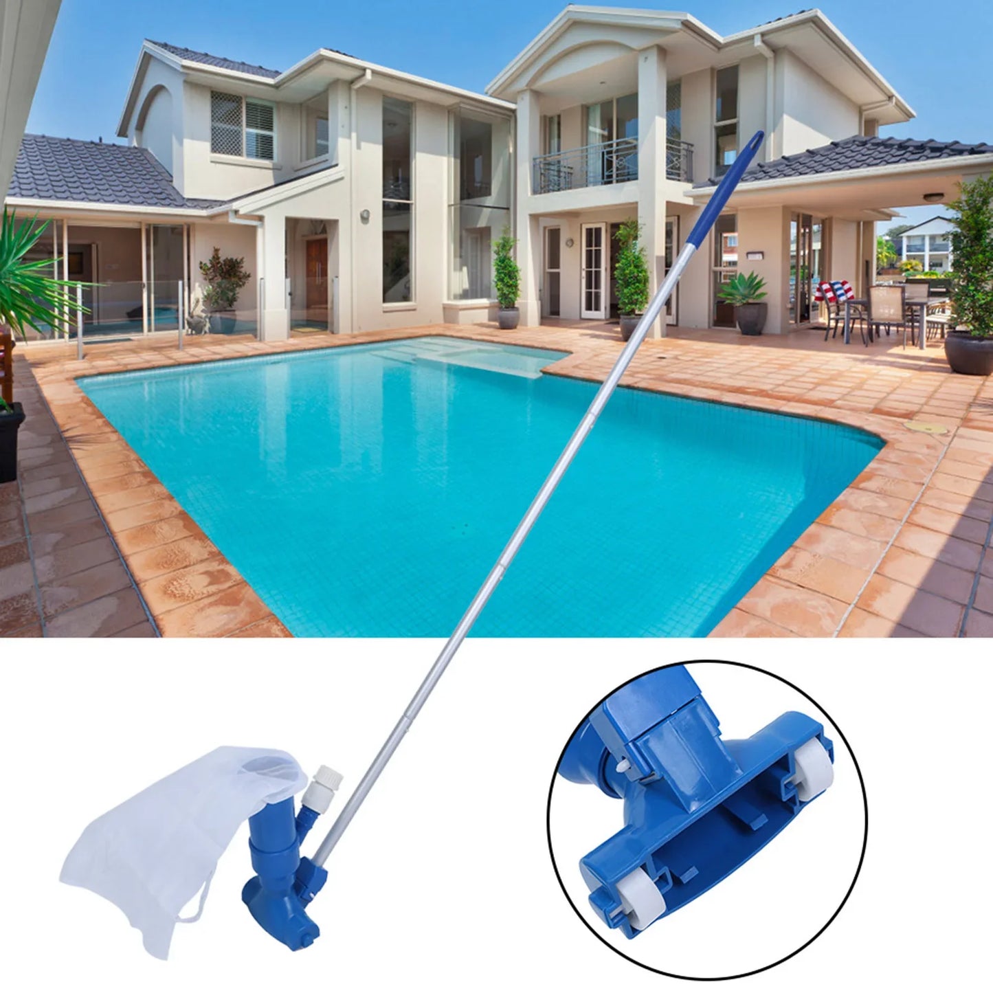 Pool cleaning set with telescopic pole – net skimmer and accessories for efficient pool maintenance