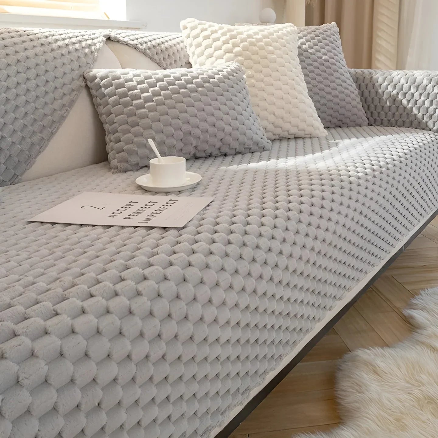Luxurious Velvet Sofa Cover with 3D Texture Pattern – Soft, Easy-Care and Stylish