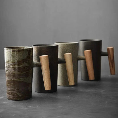 Nordic Ceramic Mug with Wooden Handle – Minimalist Design for Stylish Coffee Enjoyment