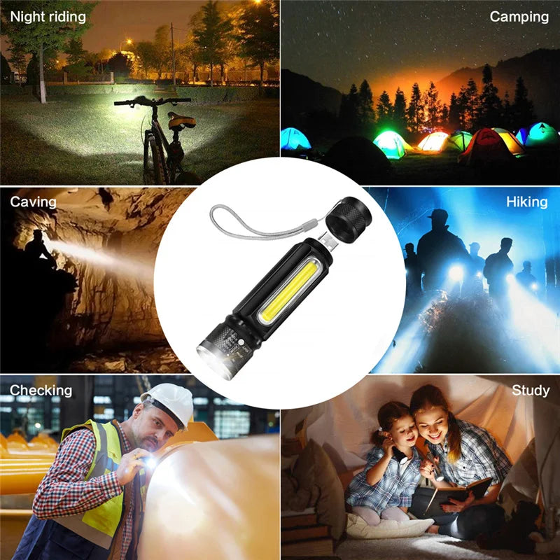 Magnetic LED Flashlight – USB Rechargeable Emergency Lamp with Carrying Strap for Outdoor Use and Workshop