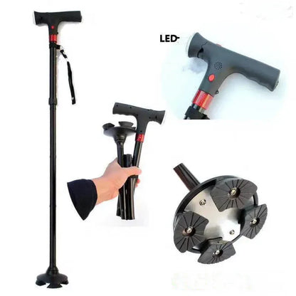 Foldable Walking Cane with LED Light – Stable Support for Independent Mobility