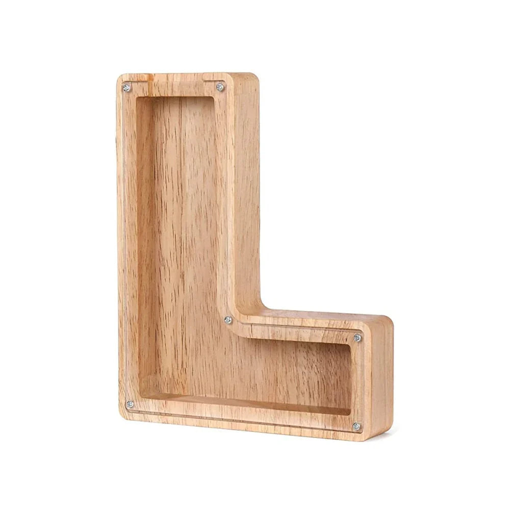 Stylish Wooden Piggy Bank with Viewing Window in Letter Design for Your Savings Goal