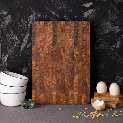 Premium End-Grain Wooden Chopping Block – Professional Cutting Board for Home and Professional Kitchens