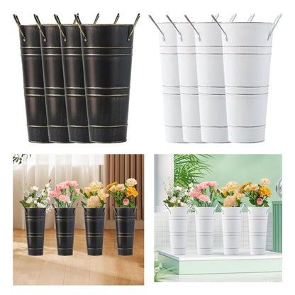 Retro Metal Flower Bucket with Handles – Decorative Flower Pot for Home and Garden