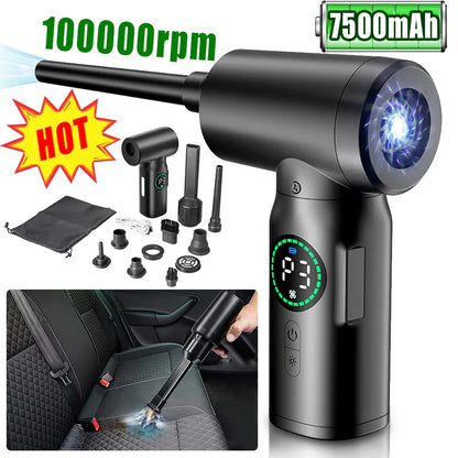 Portable 2-in-1 Air Duster and Vacuum Cleaner with LED Light and 7500mAh Battery