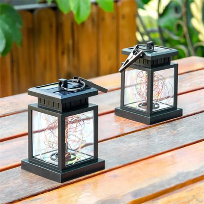 Solar-Powered LED Lantern with String Lights – Decorative Outdoor Lighting for Garden, Patio, Balcony & Outdoor Area, Warm White