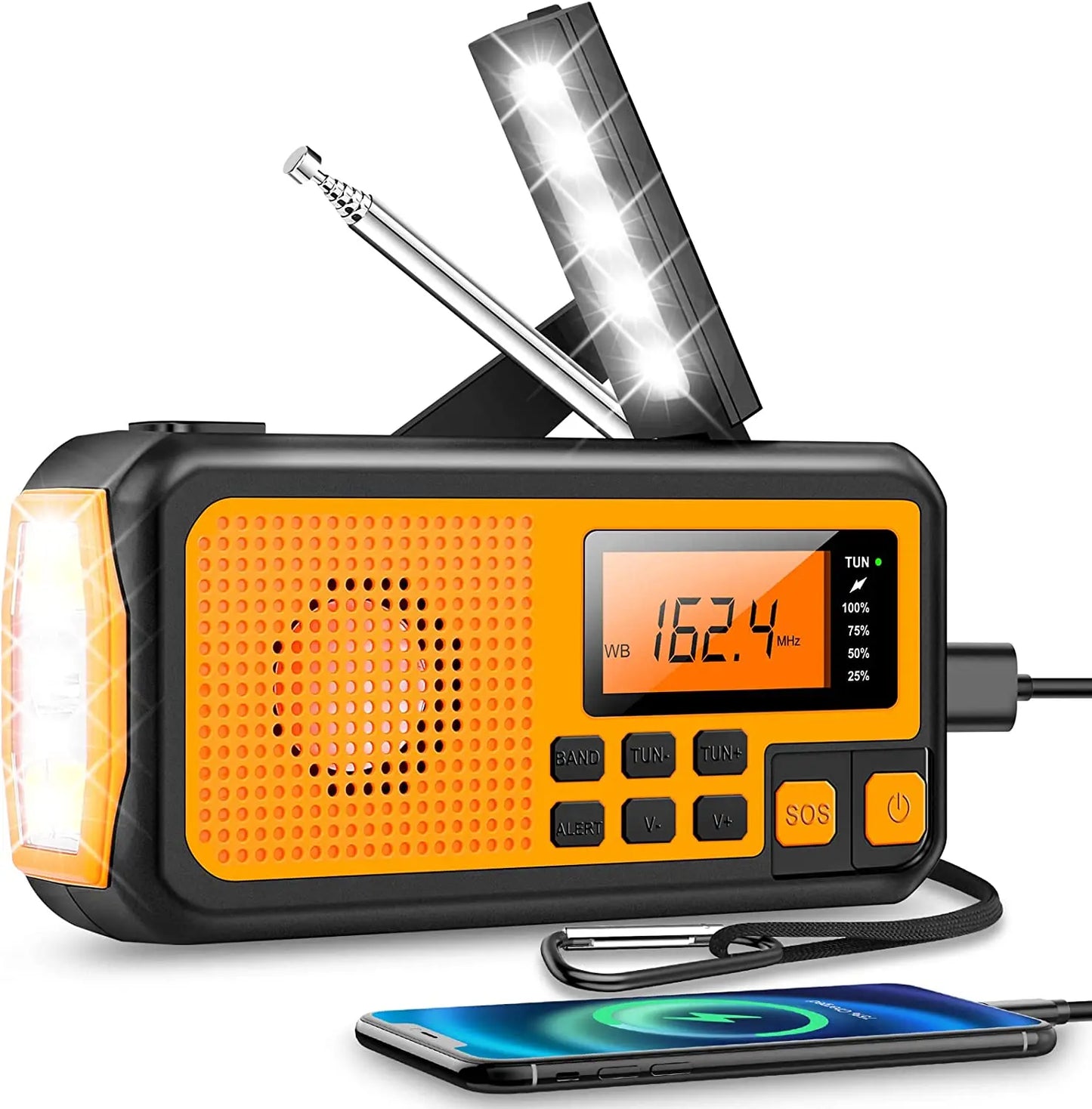 Emergency Radio with Hand Crank & Solar – Dynamo Radio with Power Bank and LED Lamp