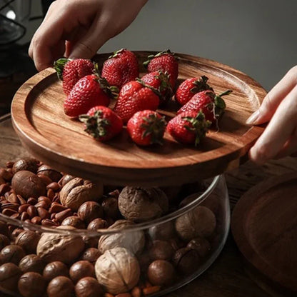 Glass Storage Bowl with Wooden Lid – Sturdy Snack and Candy Bowl