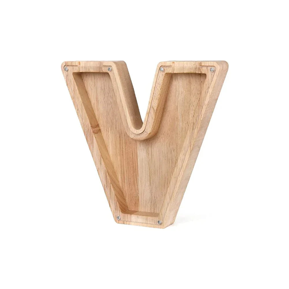 Stylish Wooden Piggy Bank with Viewing Window in Letter Design for Your Savings Goal