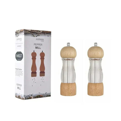 Wood and Glass Spice Grinder Set – Pepper and Salt Mills for the Kitchen