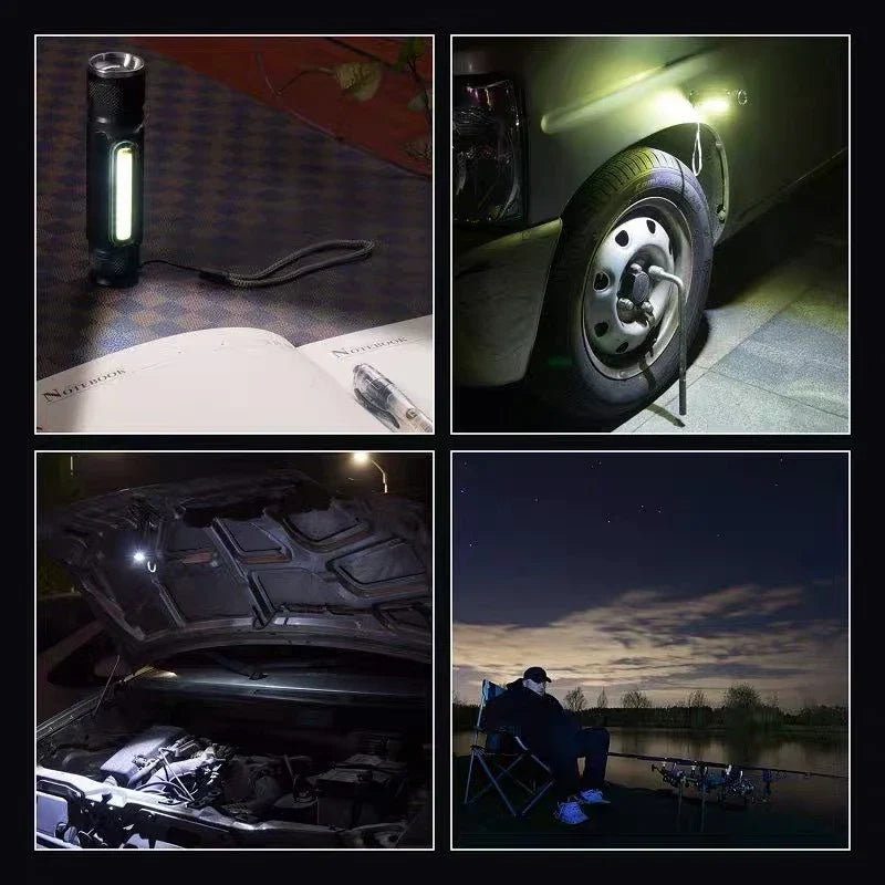 Magnetic LED Flashlight – USB Rechargeable Emergency Lamp with Carrying Strap for Outdoor Use and Workshop
