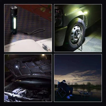 Magnetic LED Flashlight – USB Rechargeable Emergency Lamp with Carrying Strap for Outdoor Use and Workshop