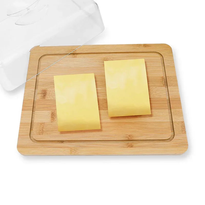 Bamboo Board Cheese And Butter Box In A Rectangular Design