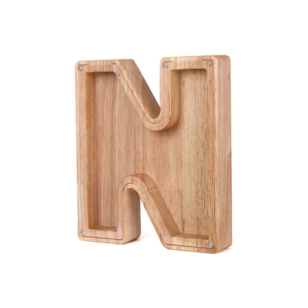 Stylish Wooden Piggy Bank with Viewing Window in Letter Design for Your Savings Goal