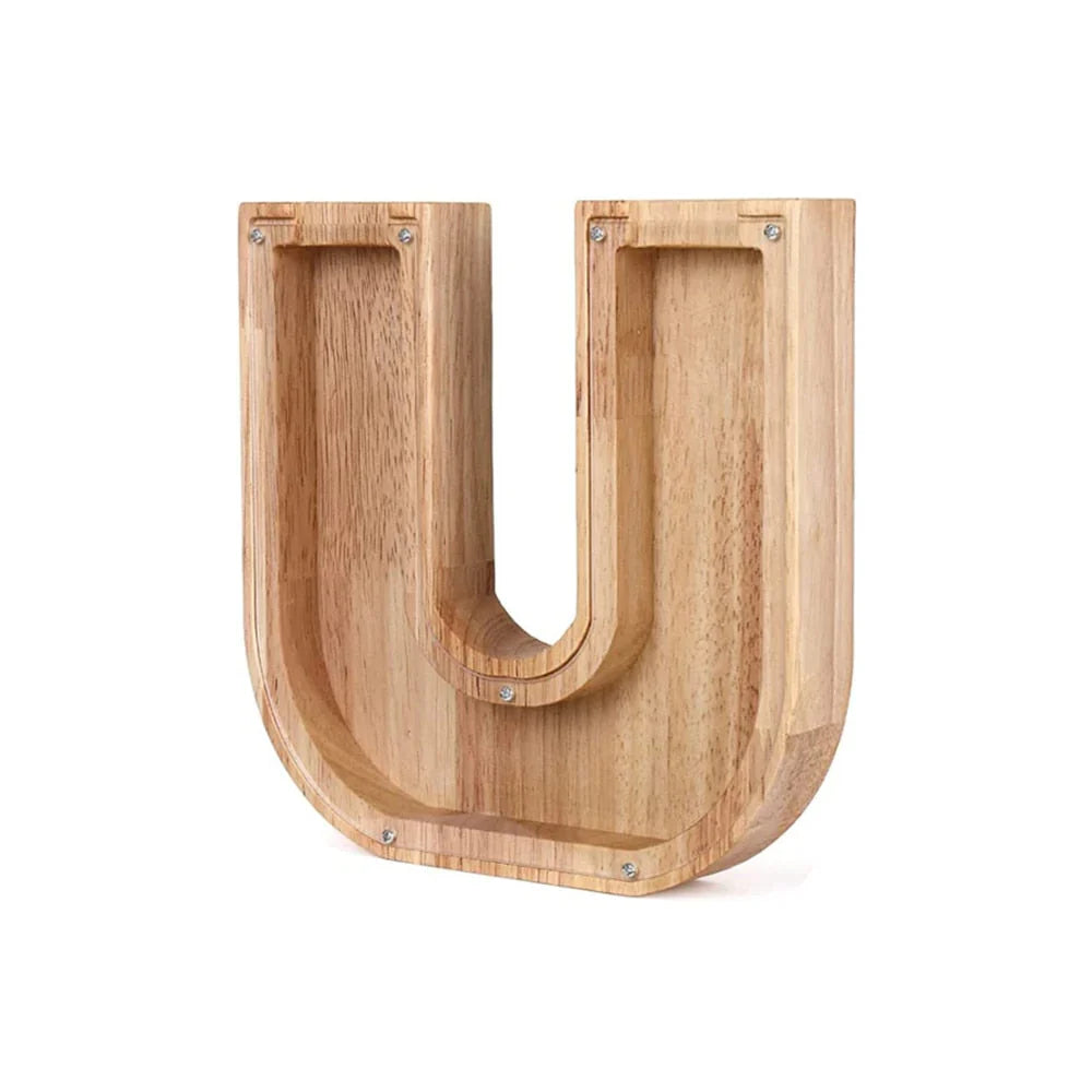 Stylish Wooden Piggy Bank with Viewing Window in Letter Design for Your Savings Goal