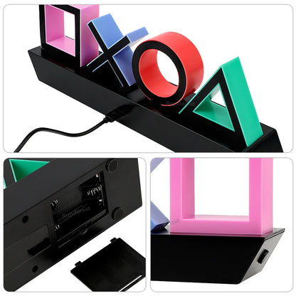 Gaming LED Lamp with PlayStation Symbols – Music-Reactive RGB Light for Gamer Bedroom Desk Decoration