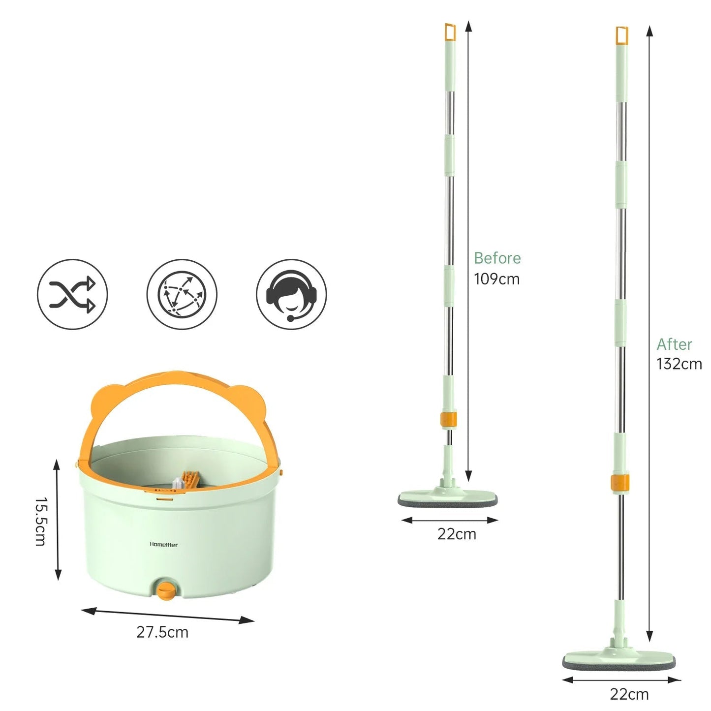 Multifunctional Mop with Bucket and Self-Wringing System
