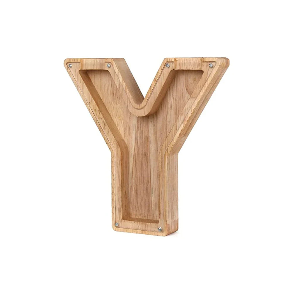 Stylish Wooden Piggy Bank with Viewing Window in Letter Design for Your Savings Goal