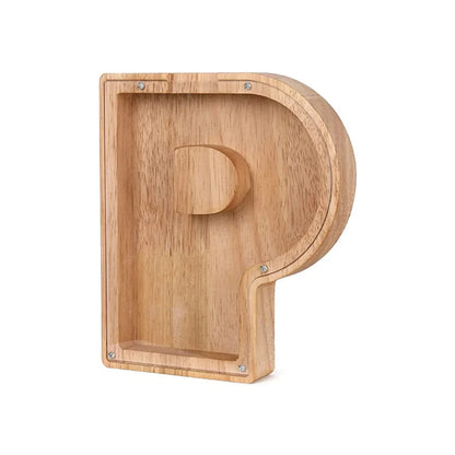 Stylish Wooden Piggy Bank with Viewing Window in Letter Design for Your Savings Goal
