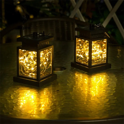 Solar-Powered LED Lantern with String Lights – Decorative Outdoor Lighting for Garden, Patio, Balcony & Outdoor Area, Warm White