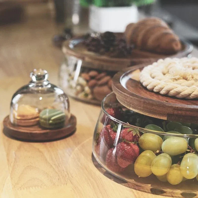 Glass Storage Bowl with Wooden Lid – Sturdy Snack and Candy Bowl