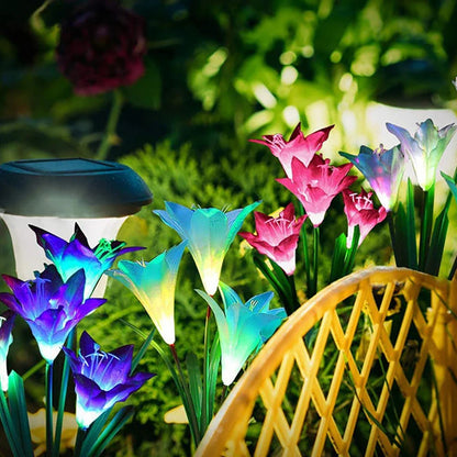 Color-Changing Solar LED Flower Lights – Lily-Shaped Garden Lights with Stake for Outdoor Use