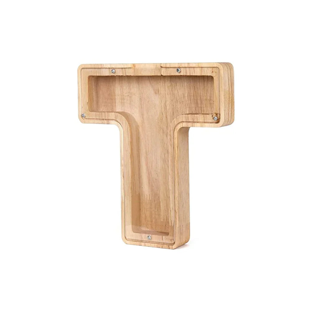 Stylish Wooden Piggy Bank with Viewing Window in Letter Design for Your Savings Goal