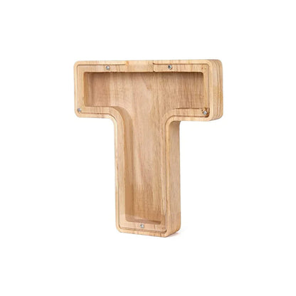 Stylish Wooden Piggy Bank with Viewing Window in Letter Design for Your Savings Goal